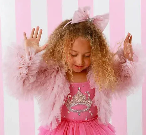 Girls Light Pink Fluffy Tulle Jacket, Sizes 12M-14